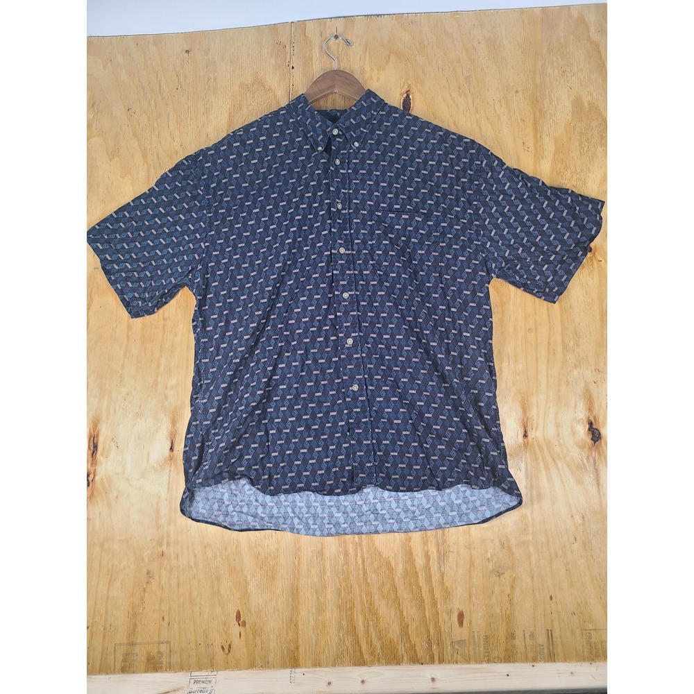 VTG Natural Issue Button Down Shirt Men XL Navy Blue Retro 80s 90s Y2K Pattern